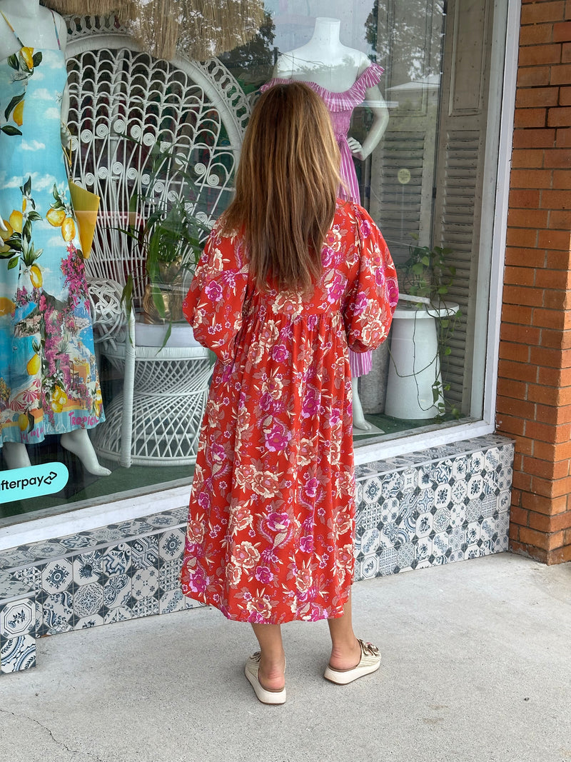 Smock Dress - Rust Boho Floral