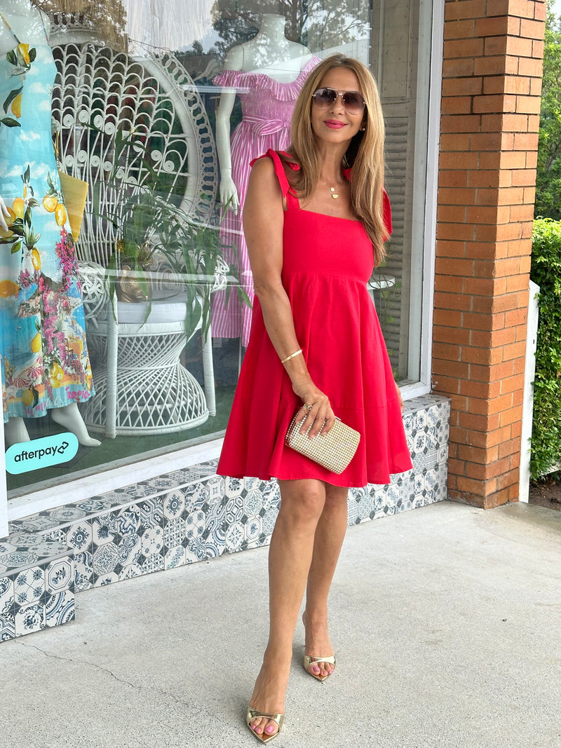 Red Tie Mini Dress