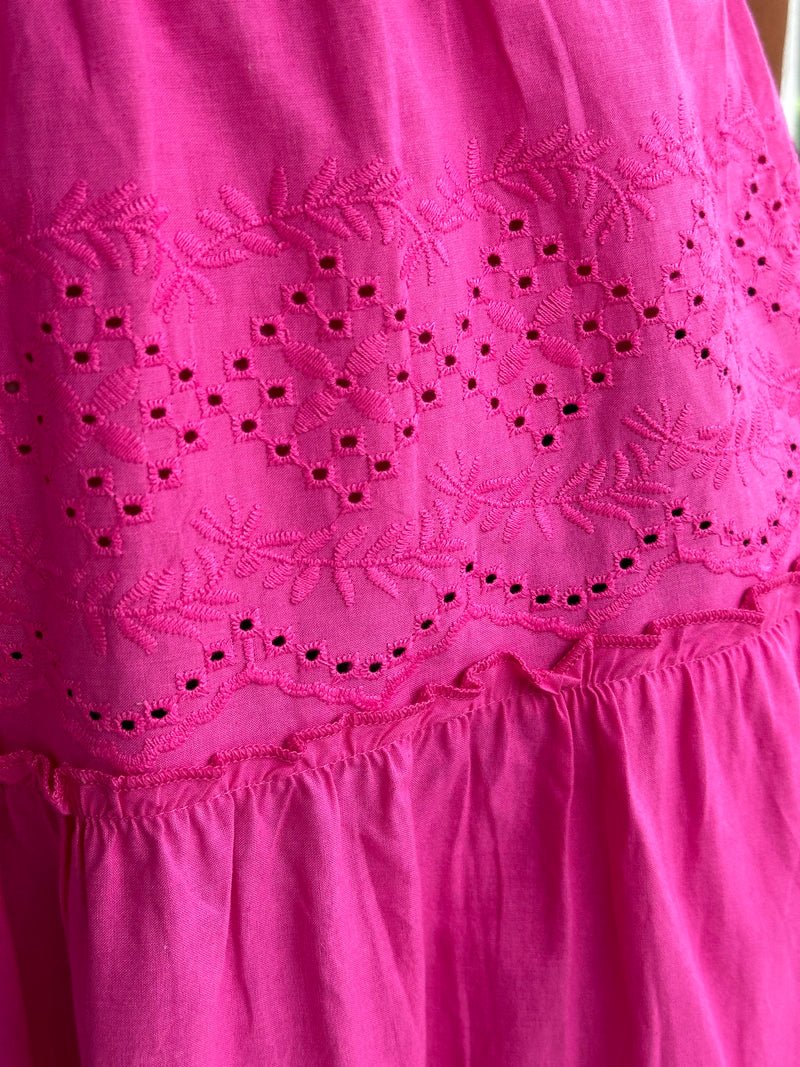 Shirred Pink Broderie Dress