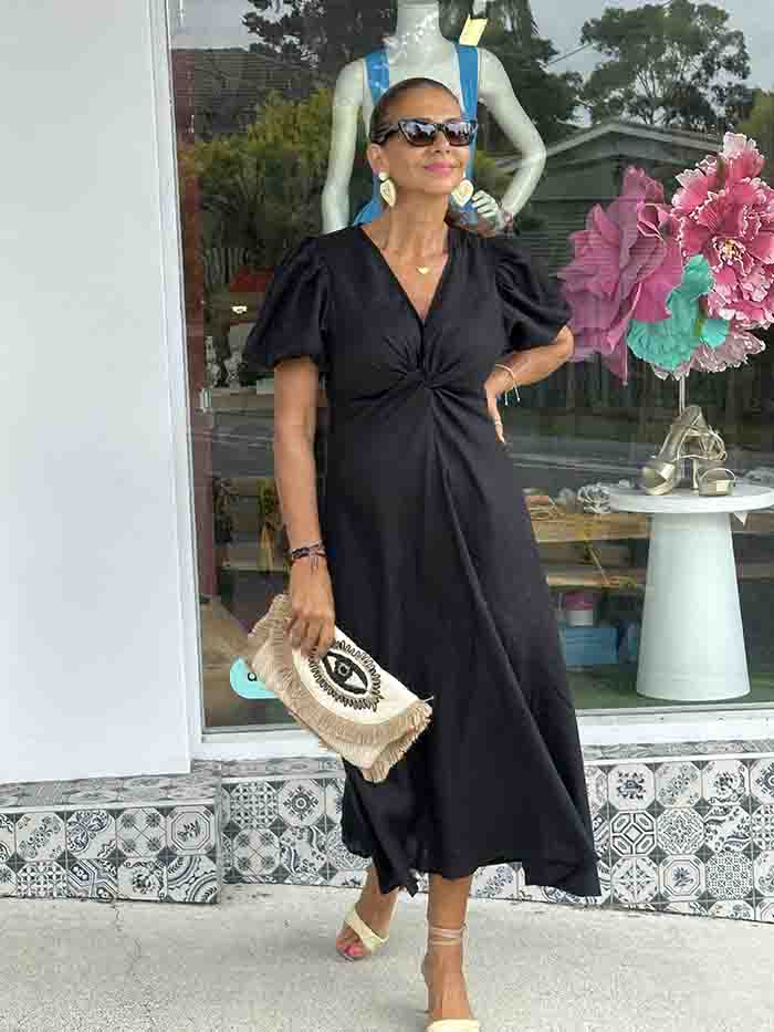 Black Linen Twist Maxi Dress