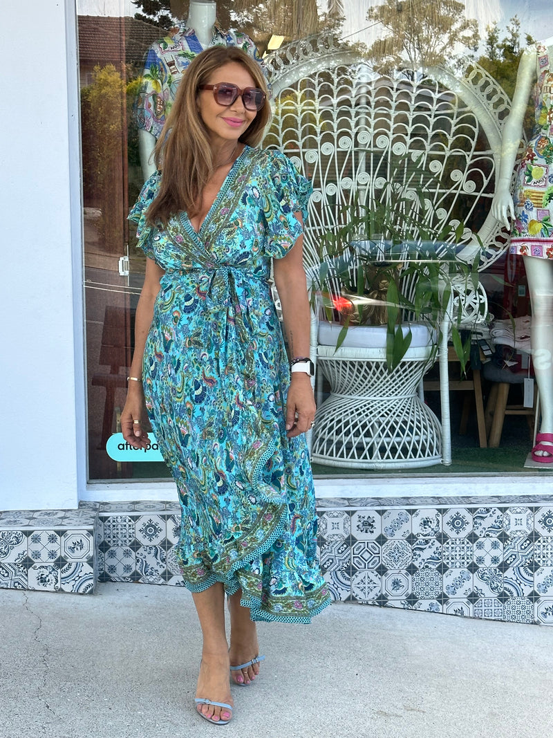 Ava Wrap Dress - Teal Floral