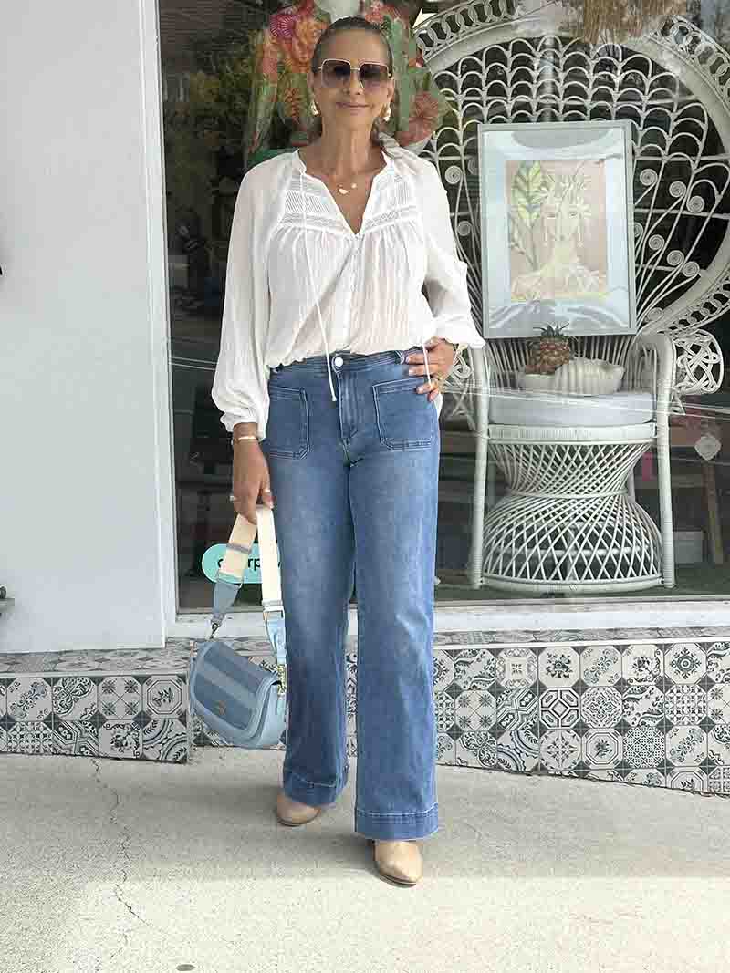 Wide Leg Mid Blue Pocket Jean