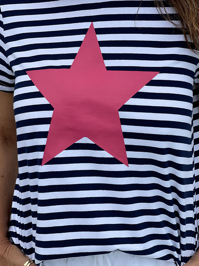 Pink Star Navy Stripe Tee