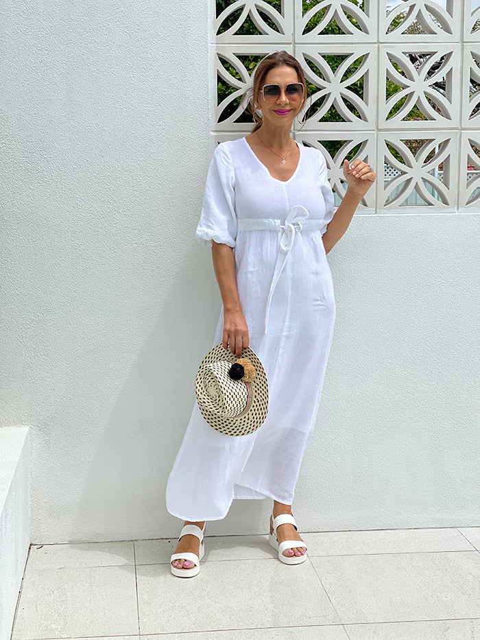 Ava Dress - White Linen