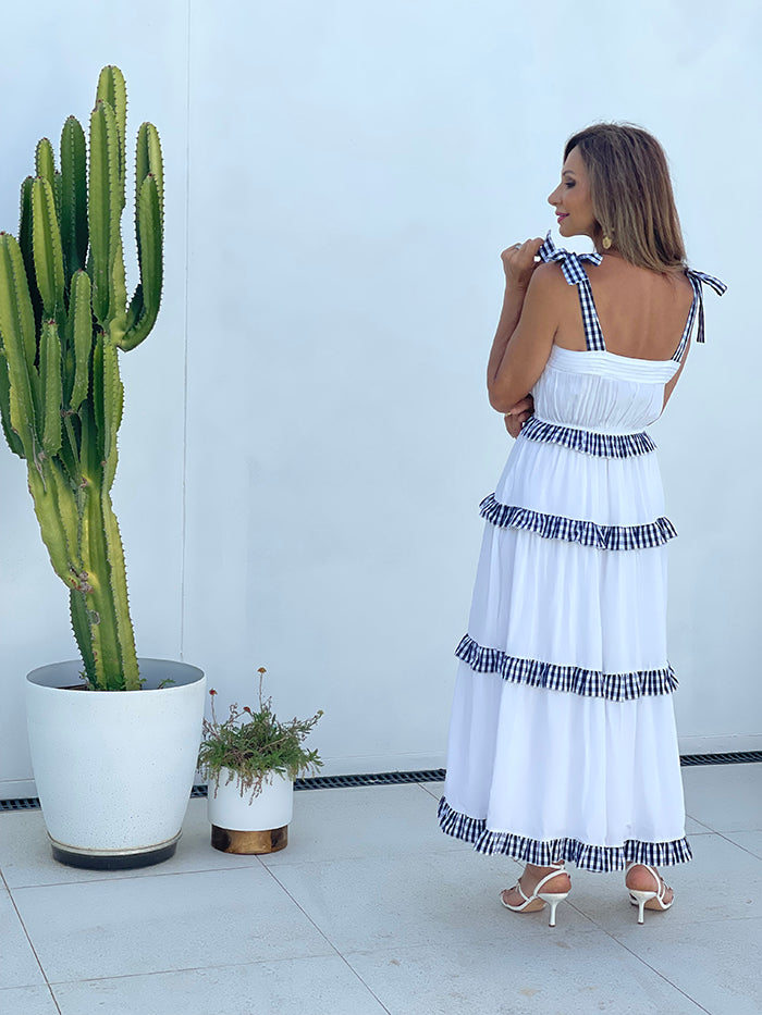 White Gingham Frill Dress