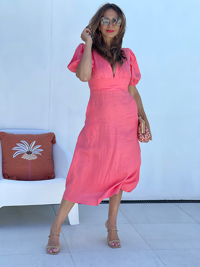 Coral linen clearance dress