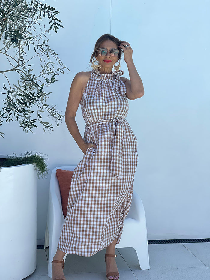 Soul Midi Dress - Toffee Gingham