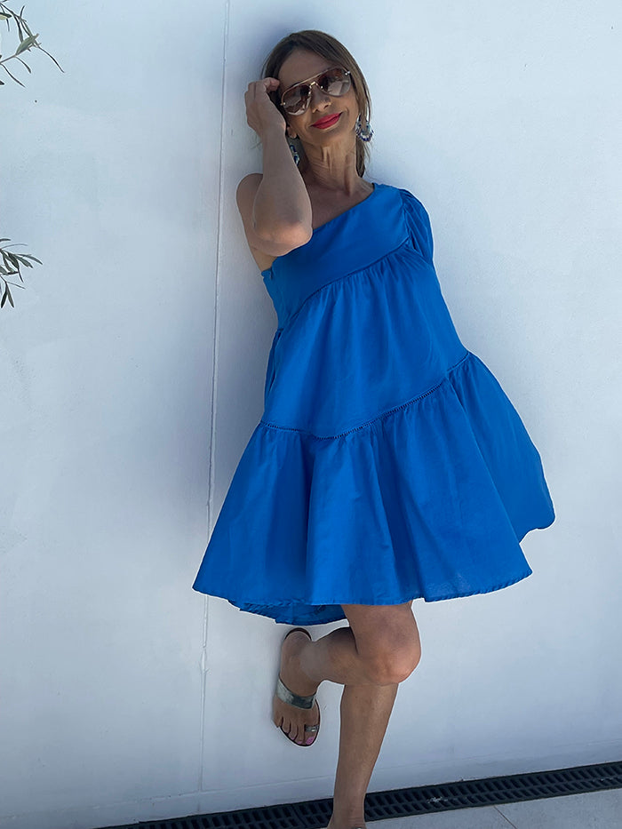 Cobalt Blue One Shoulder Dress