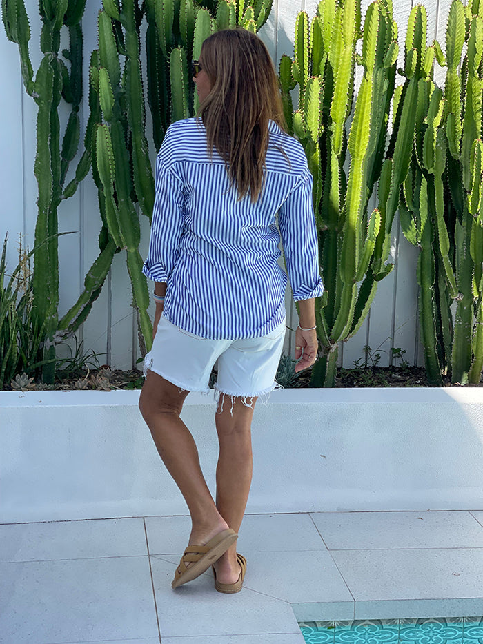 Blue and White Stripe Button Shirt