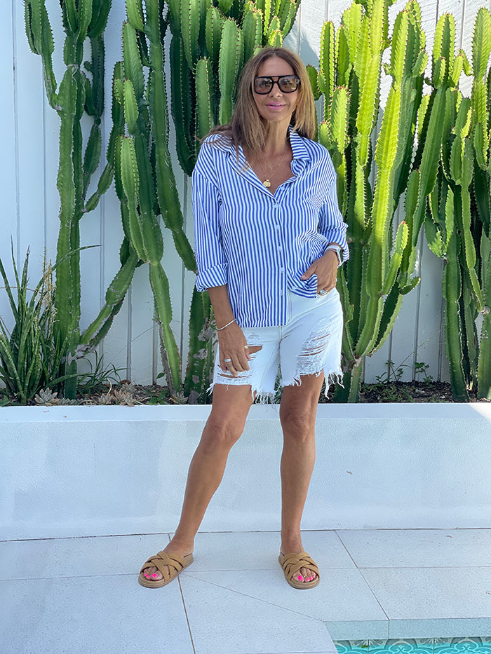 Blue and White Stripe Button Shirt