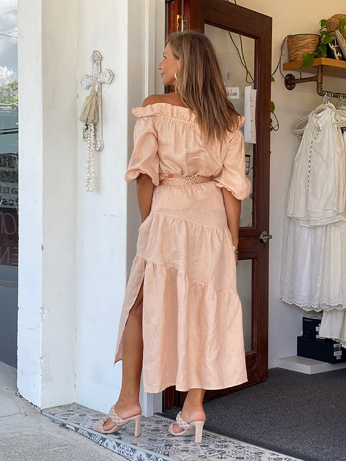 Hilary Off the Shoulder Linen Top - Nude