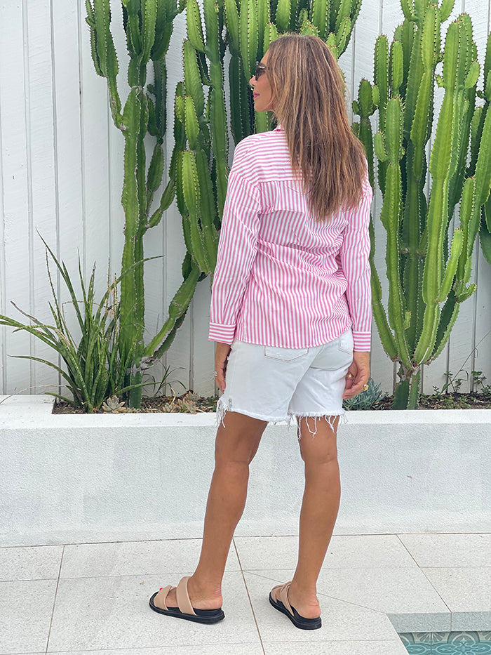 Pink and White Stripe Button Shirt