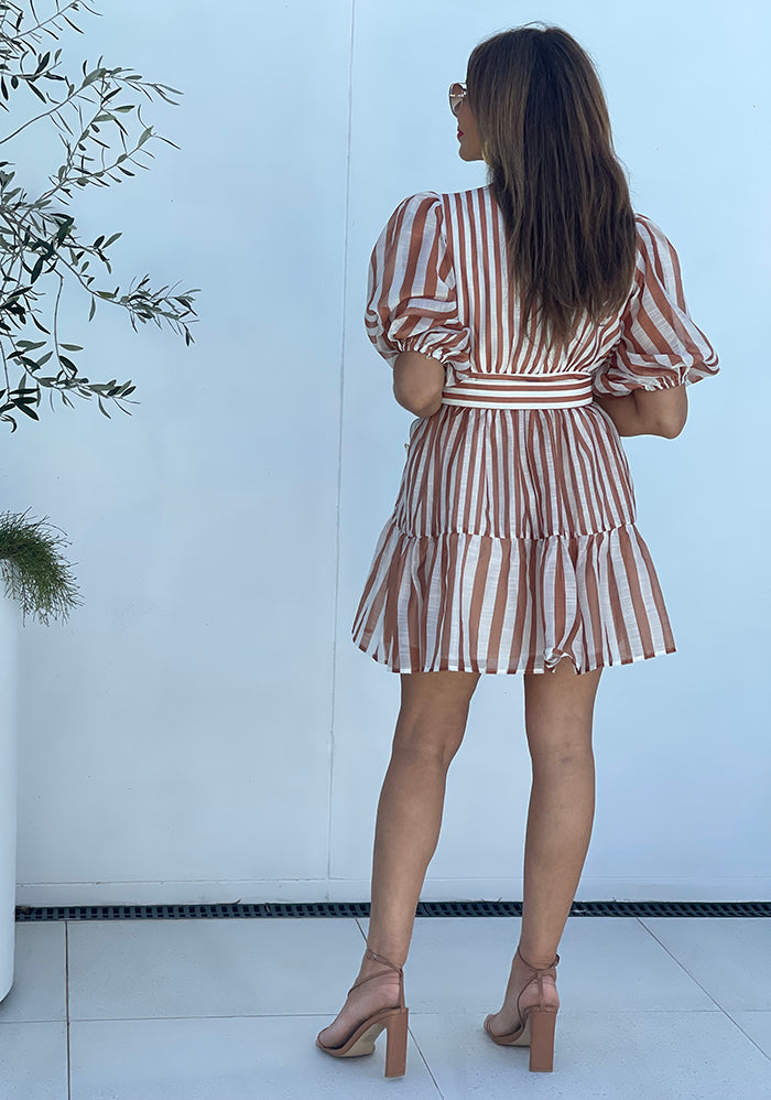 Tan and White Stripe Mini Dress