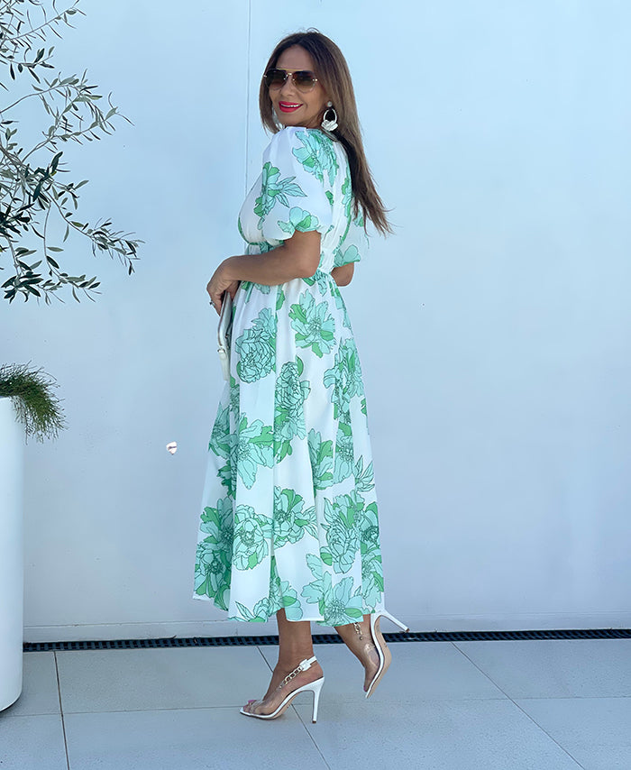 Green white clearance floral dress