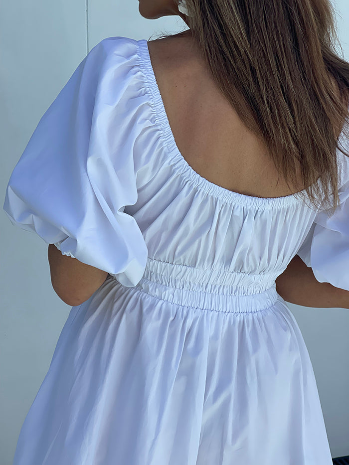 Puff Sleeve Midi Dress - White