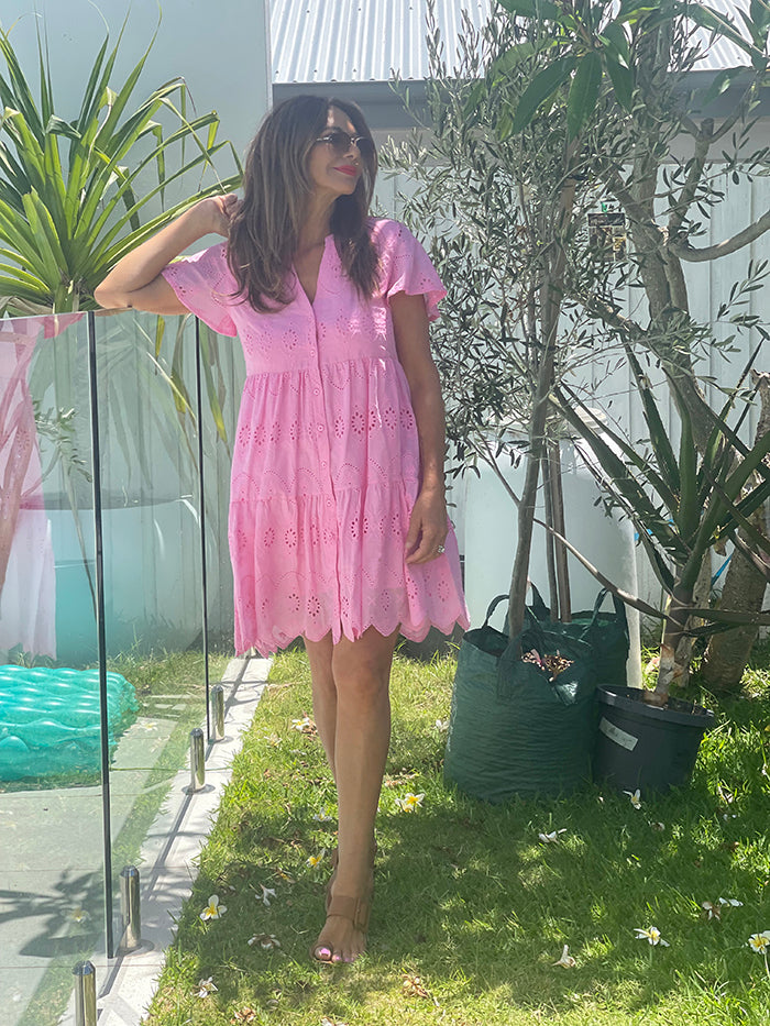 Sweet Pea Dress - Pink Broderie Anglaise