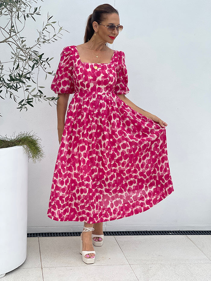 Mottled Blossoms Midi Dress