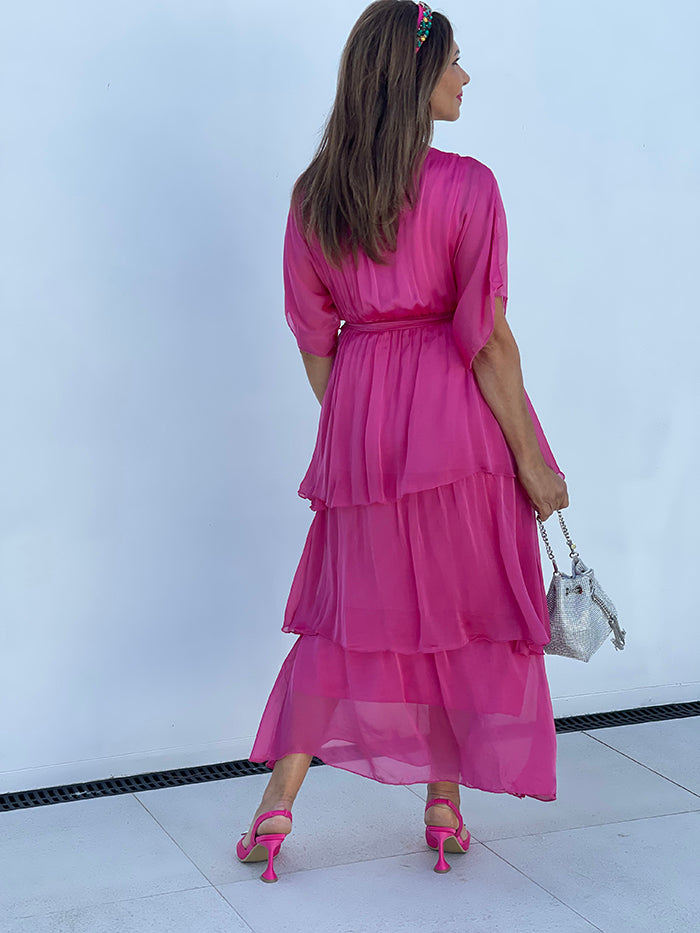 Carii Silk Dress - Hot Pink