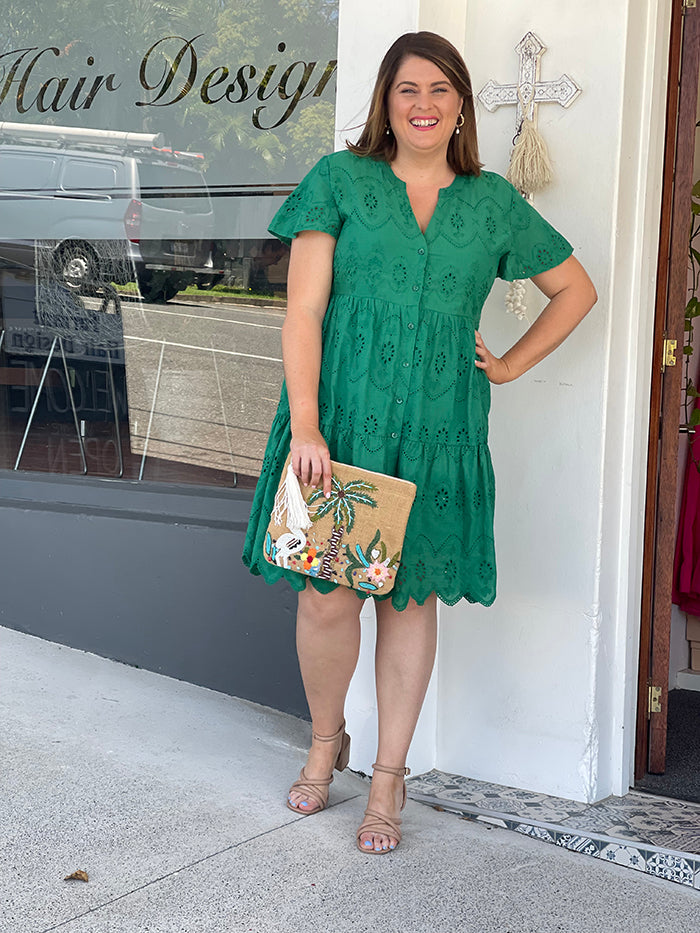 Sweet Pea Dress - Green Broderie Anglaise