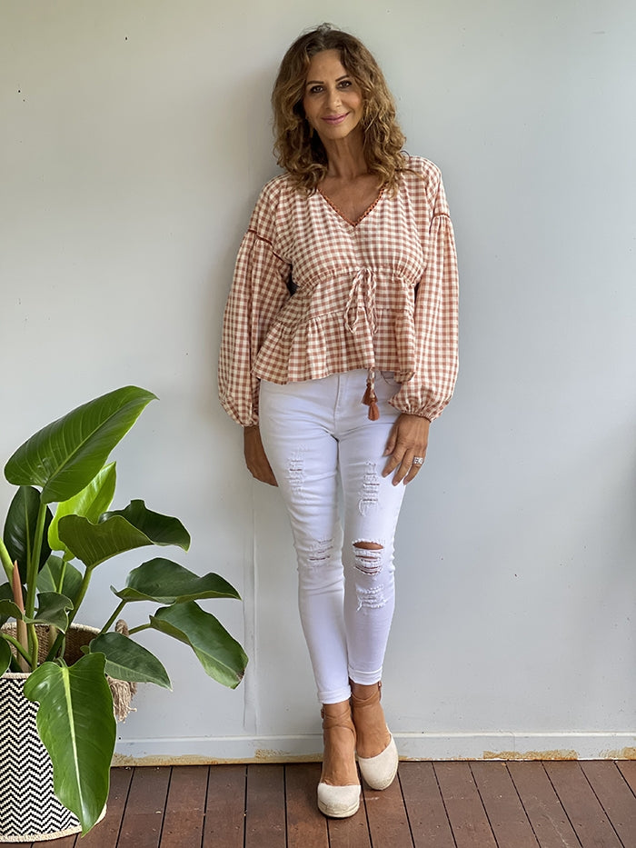 Tan Gingham Top