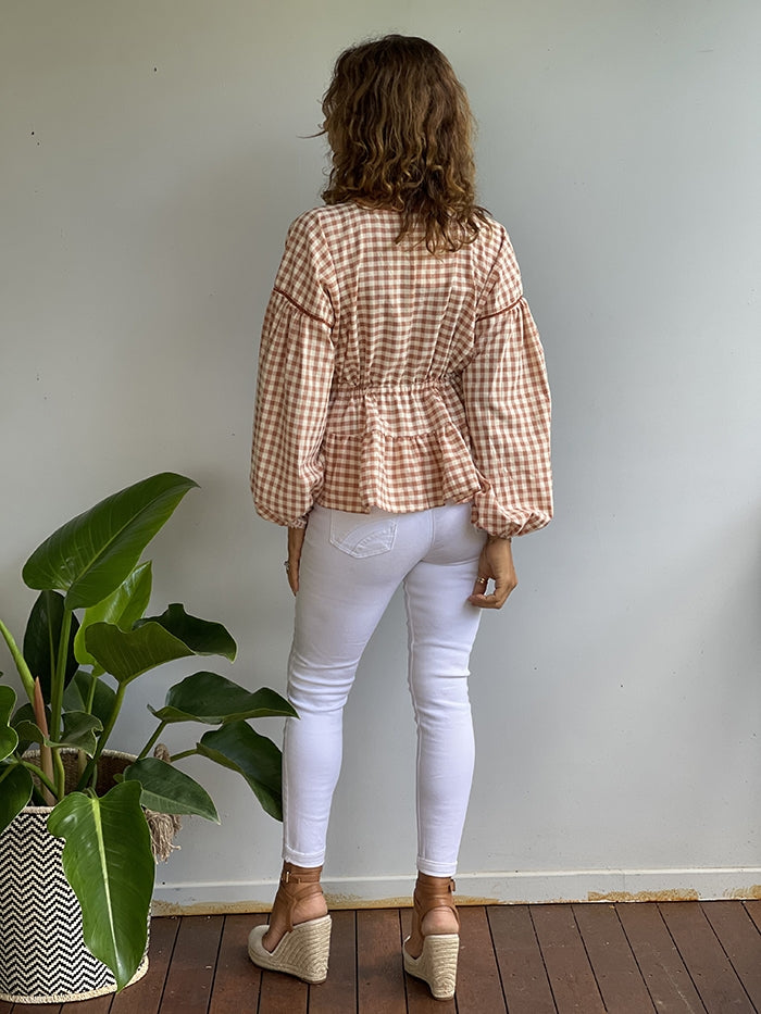 Tan Gingham Top