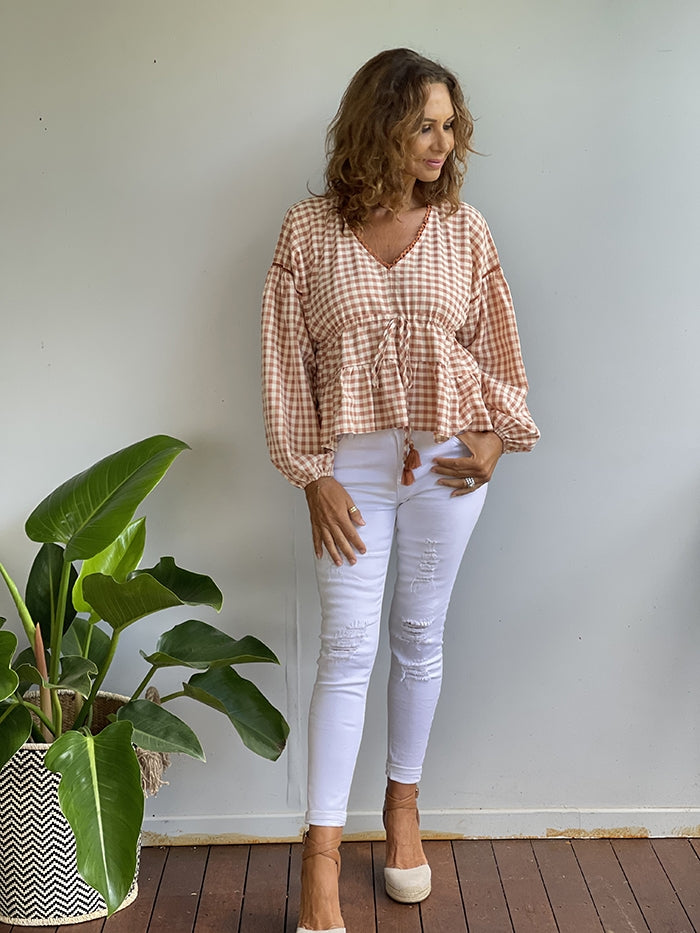 Tan Gingham Top