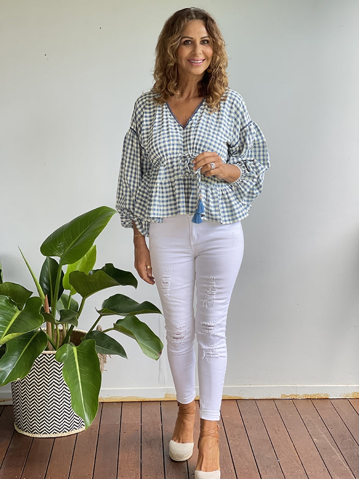 Mid Blue Gingham Top