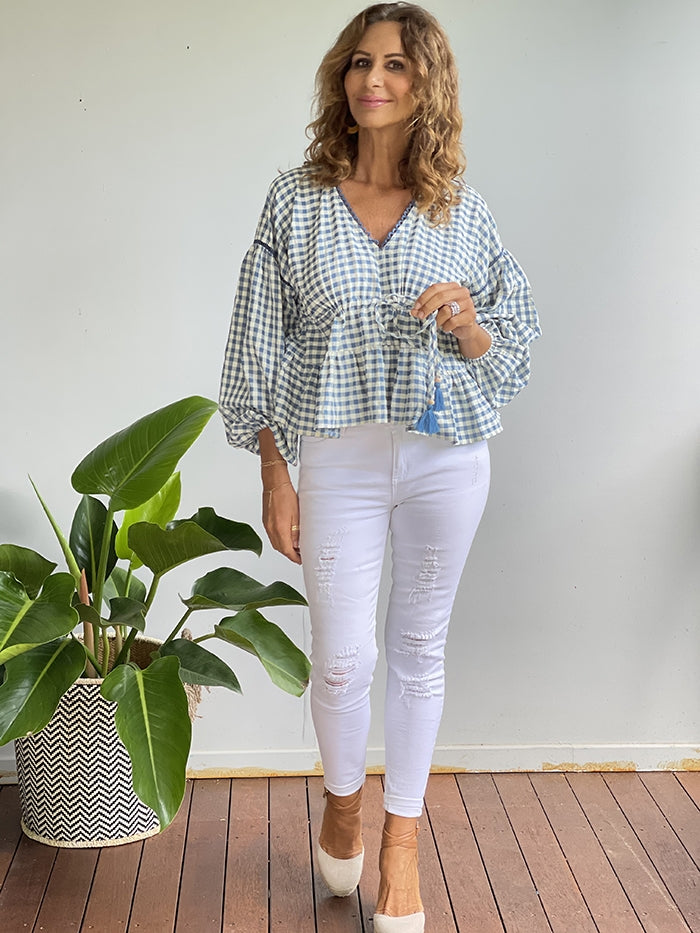 Mid Blue Gingham Top