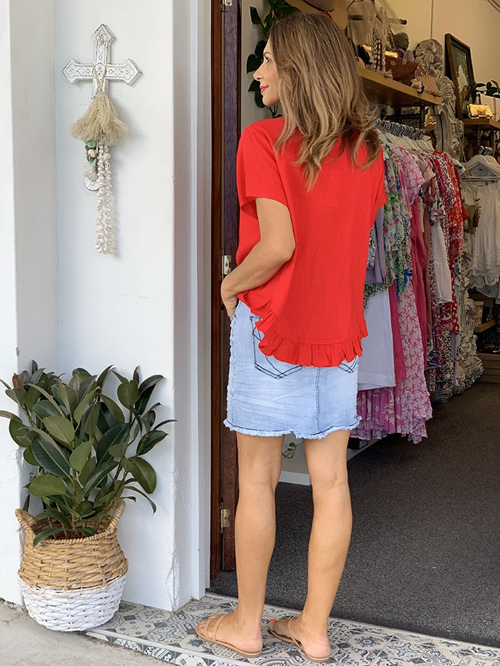 Josie Ruffle Top - Red