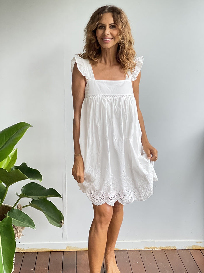 Babydoll Anglaise Dress - White