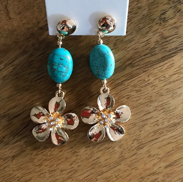 Daisy Drop Earrings - turquoise