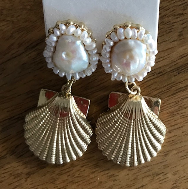 Pearl Top Shell Drop Earrings