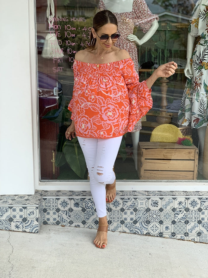 Lola Top - Orange and Pink Floral