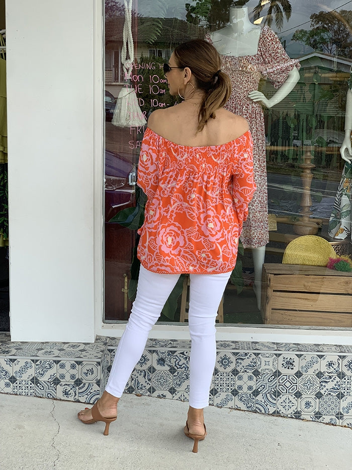 Lola Top - Orange and Pink Floral