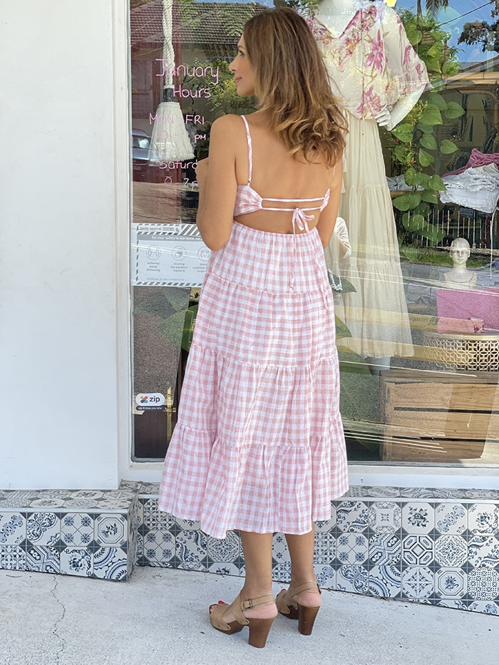 Tie Back Dress - Pink Gingham