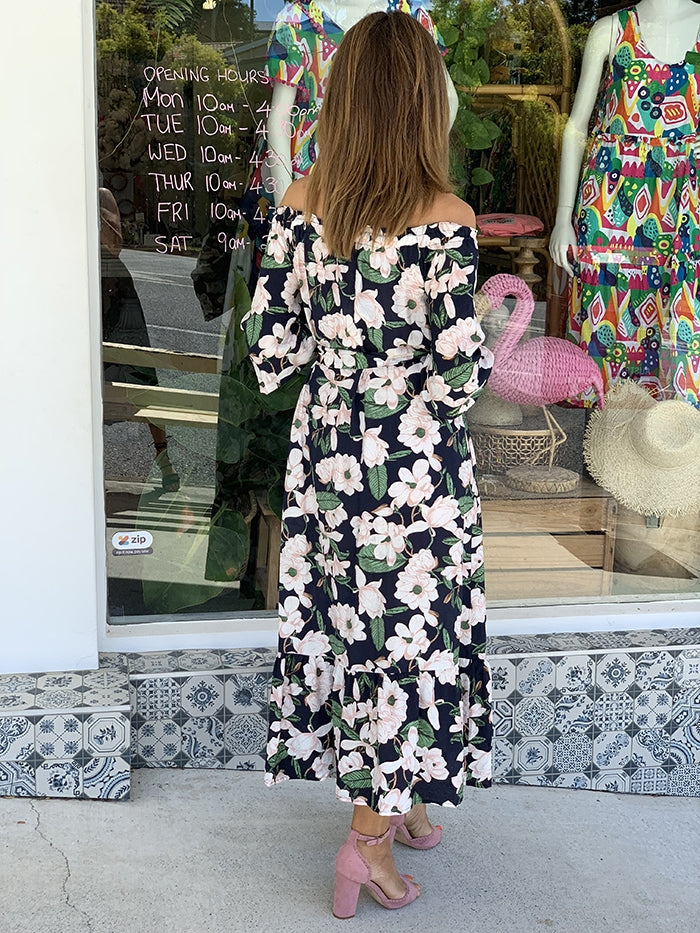 Sophie Off the Shoulder Dress - Navy Floral