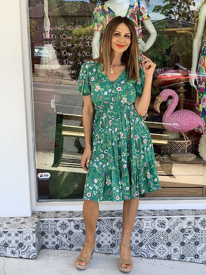 Ayesha Floral Dress - Green