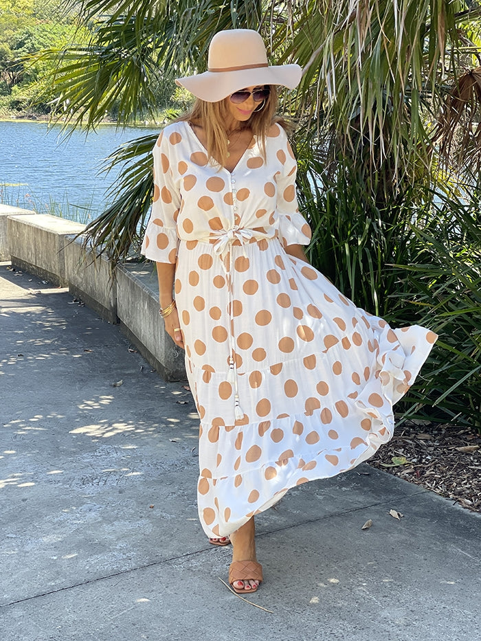 Tami Skirt - Tan Polka Dot