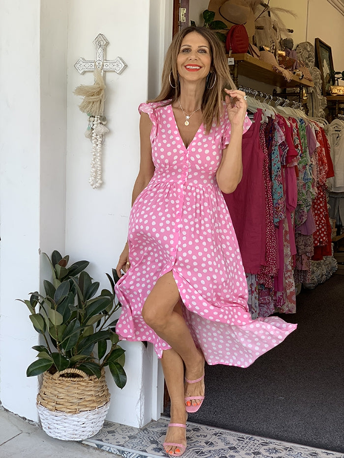 Bubblegum Spot Midi Dress