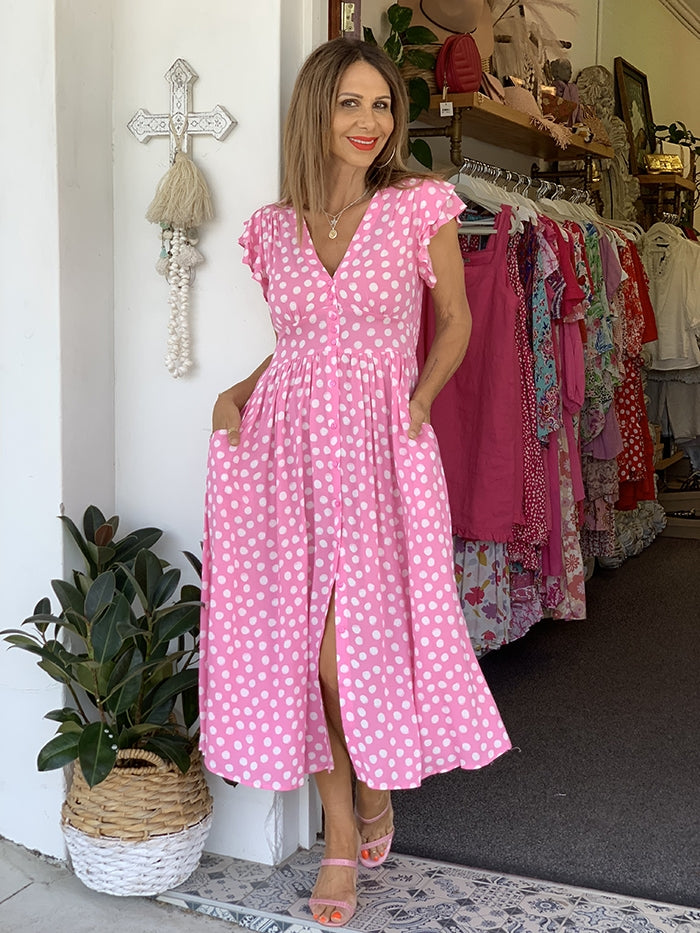 Bubblegum Spot Midi Dress