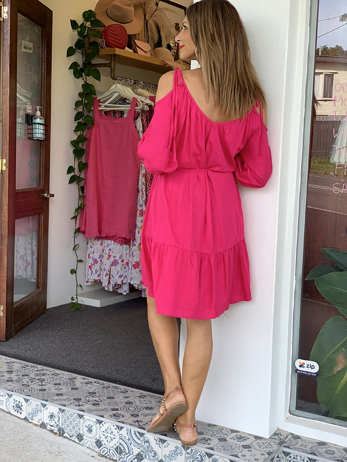 Bryony Tie Sleeve Dress - Pink