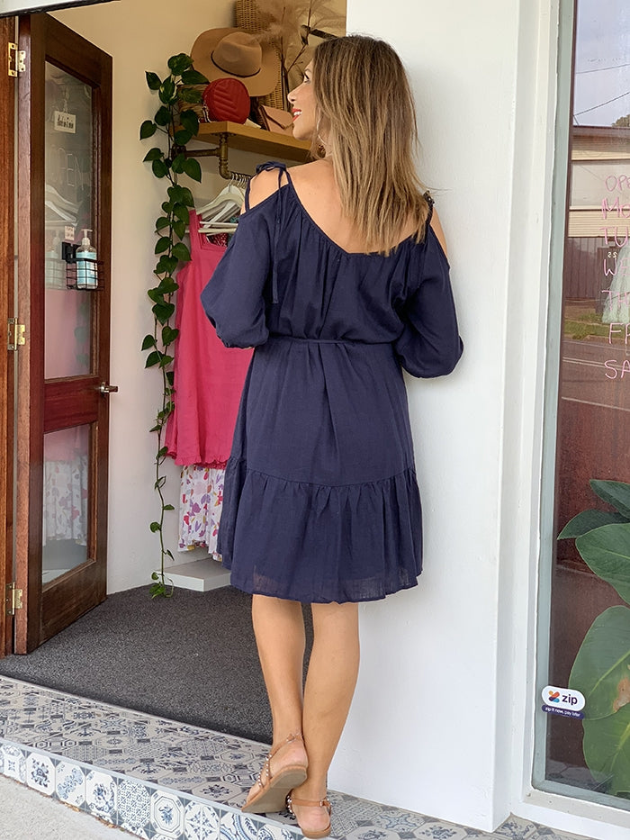 Bryony Tie Sleeve Dress - Navy