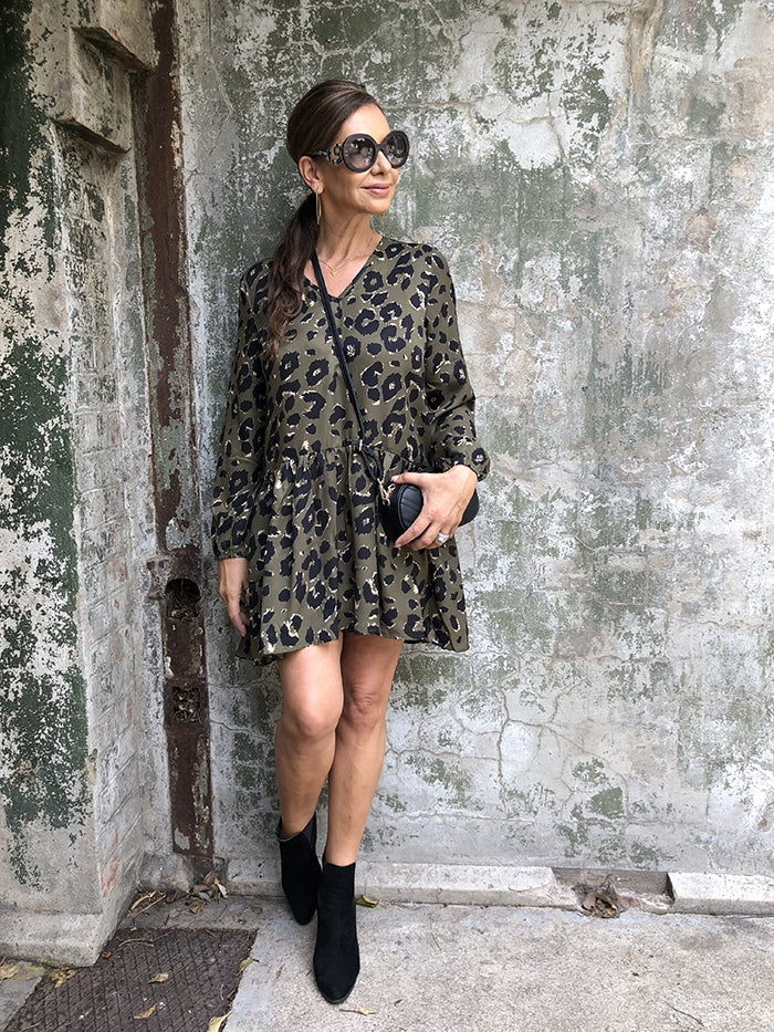 Barney Dress - Khaki Leopard