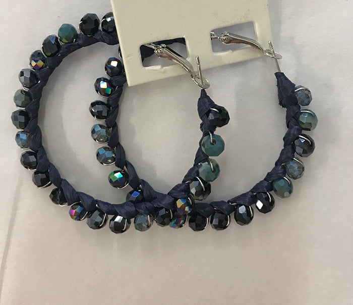 Beaded Hoop Earrings - Navy