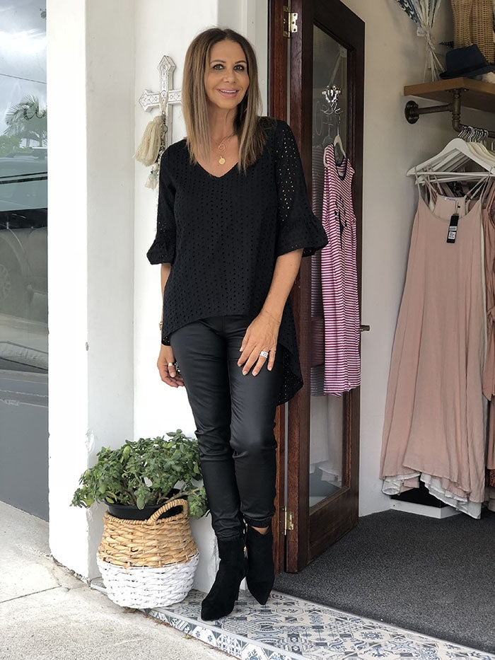 Black Anglaise Hilo Top