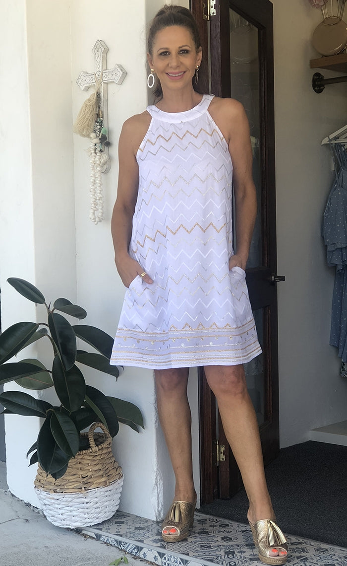 Cheval Halter Dress - White