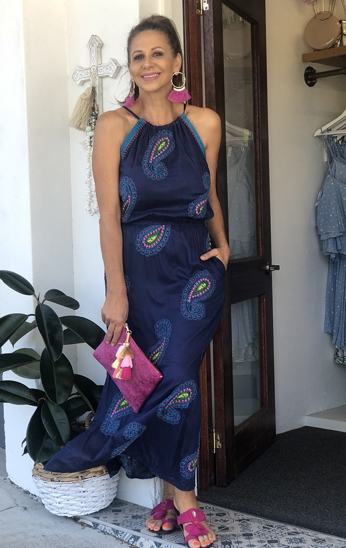 Paisley Maxi Dress - Navy