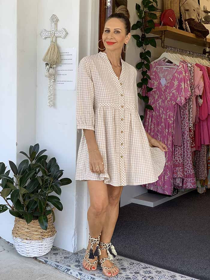 Beige Gingham Dress