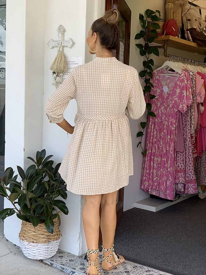 Beige Gingham Dress