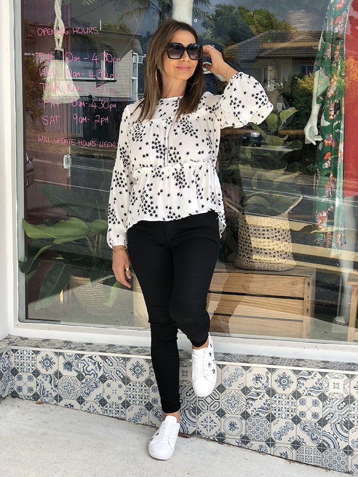 Star Print Top - White